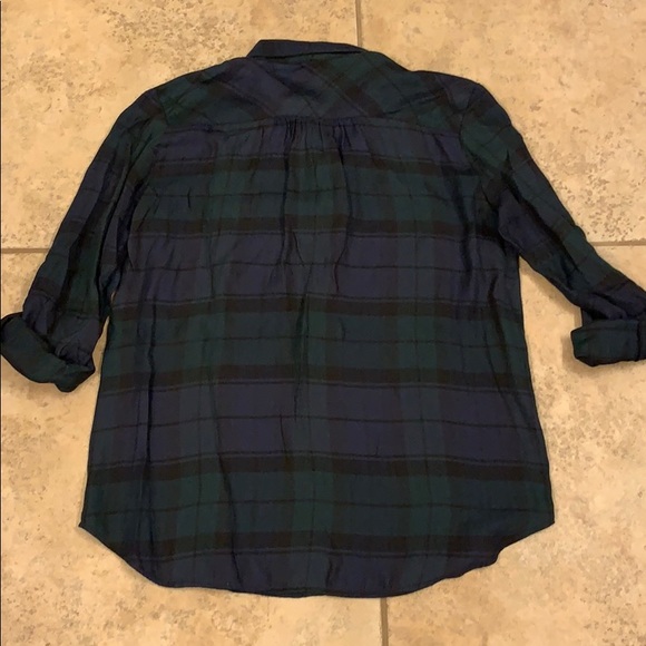 Loft Softened Bl/Gn Plaid Half Button Up Top XS - Picture 4 of 7